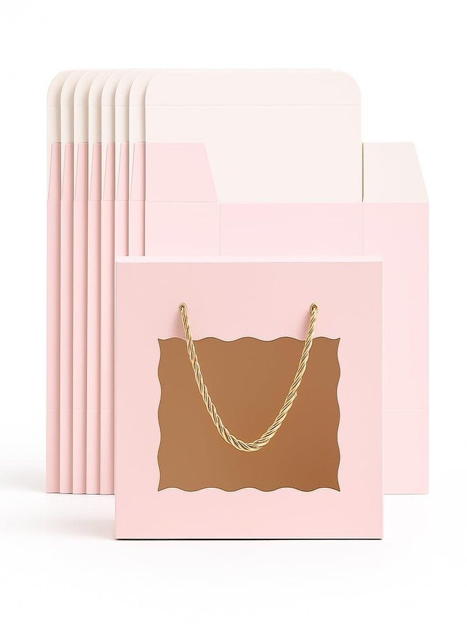 mudrit Hamper Gift Boxes 8x8x4 inches pack of 10, Gift Bag with Handles, Premium Packaging for Party Favors, Weddings, Birthday, Festive Gifting (Pink) - Image 3